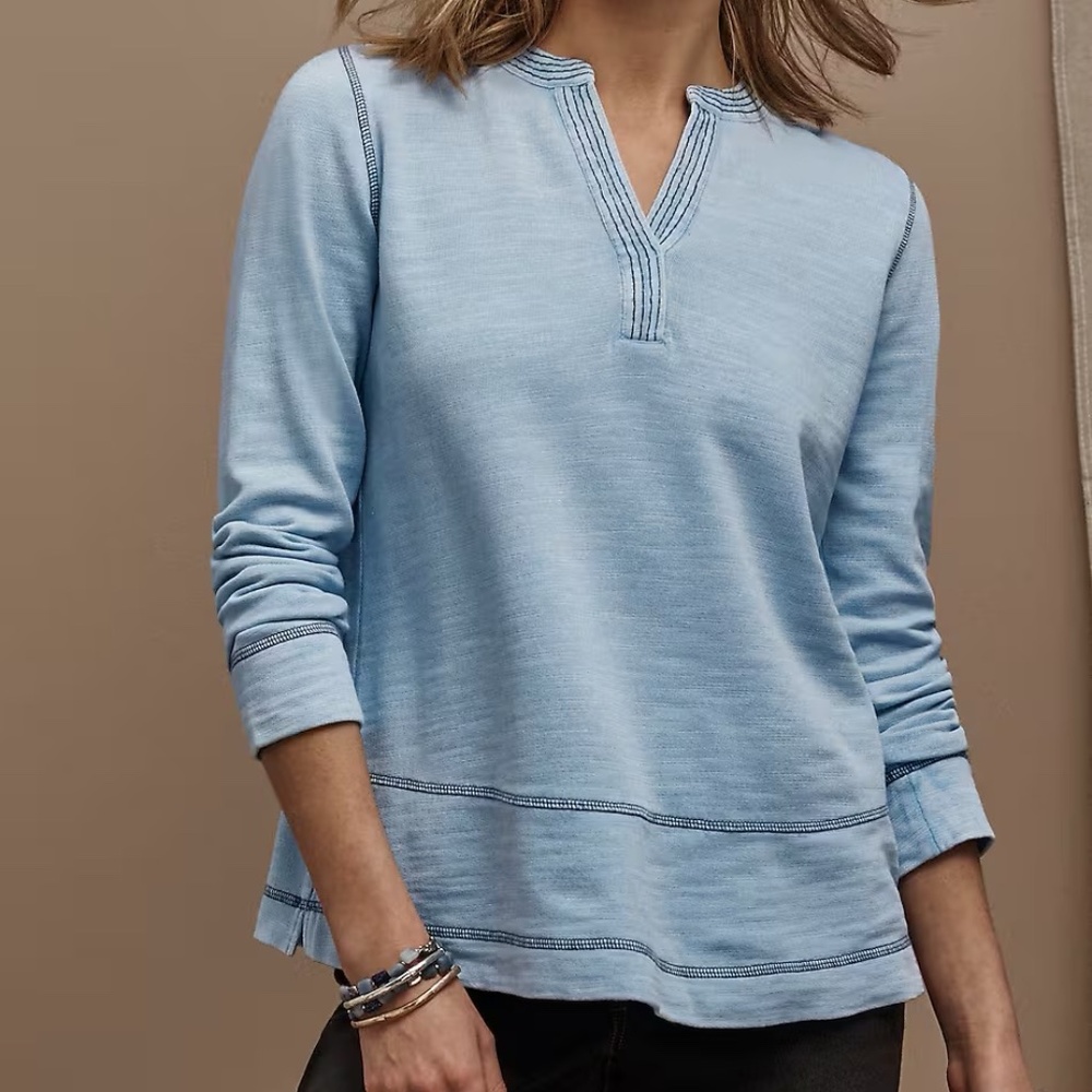 J.Jill Pure Jill Contrast Stitch Blue Top SZ Medium